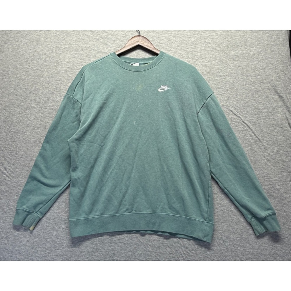 Nike Sportswear Club Fleece Sweatshirt Mens S Mint Green Script Logo Athleisure